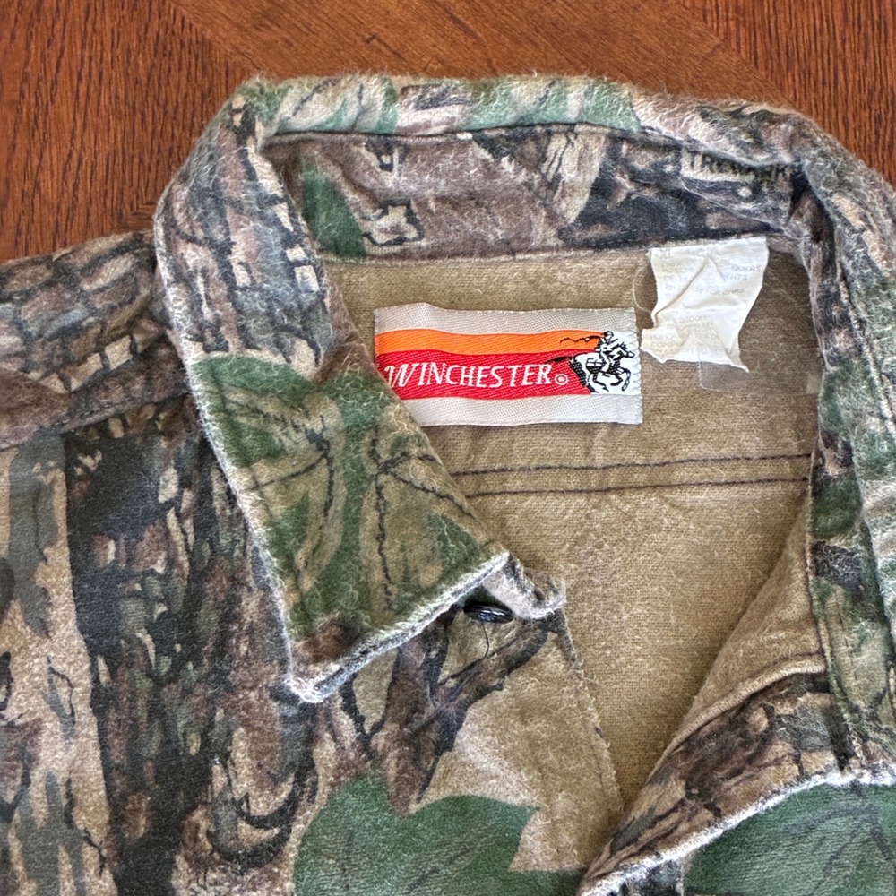 Vtg Winchester Camo Flannel Button‎ up Shirt Mens XL Treebark Camouflage Hunting - Picture 7 of 9